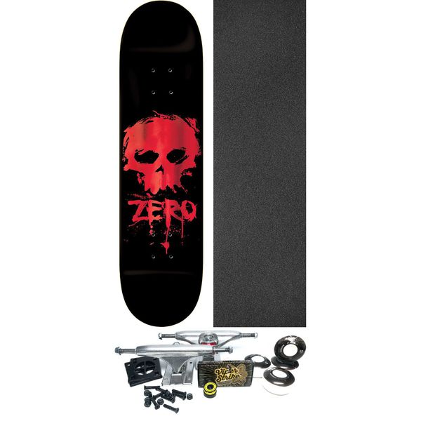 Zero Skateboards Blood Skull Foil Black / Red Foil Skateboard Deck - 8.5" x 32.3" - Complete Skateboard Bundle